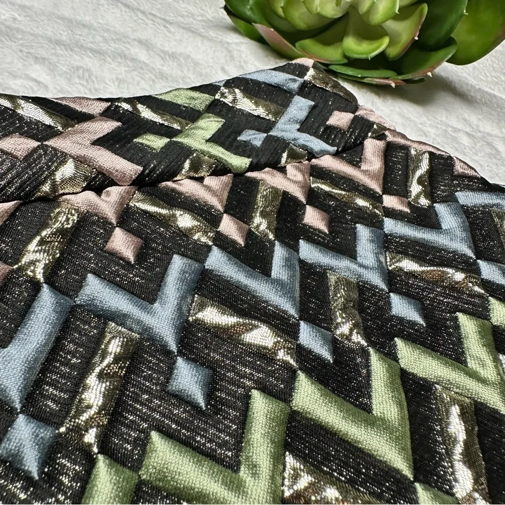 Milly Metallic Chevron Textured Modern Mini Skirt in Black Pink Green Womens 6